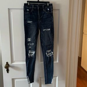 Cut, dark wash, super high-rise jeans from American Eagle